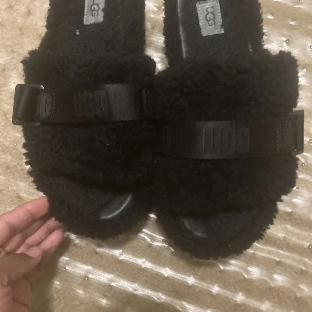 Ugg Fluffita Slide Slippers Womens 8 Black Sherpa Platform Slippers Shearling